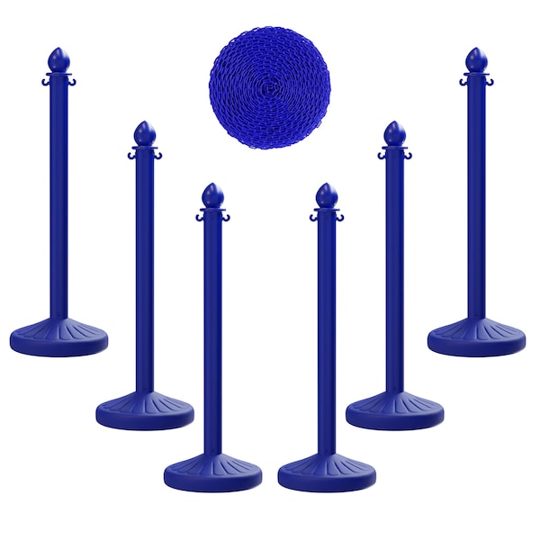 Montour Line Blue Plastic Stanchion (6 pack), 2.5 in Diameter, and 50 Ft of Chain PLS-BL-25-KIT-6-50 - main